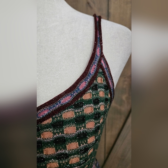 Vintage M MISSONI Sleeveless Silver Thread Detail Pink/green Multi Dress.US 4 - Picture 14 of 16